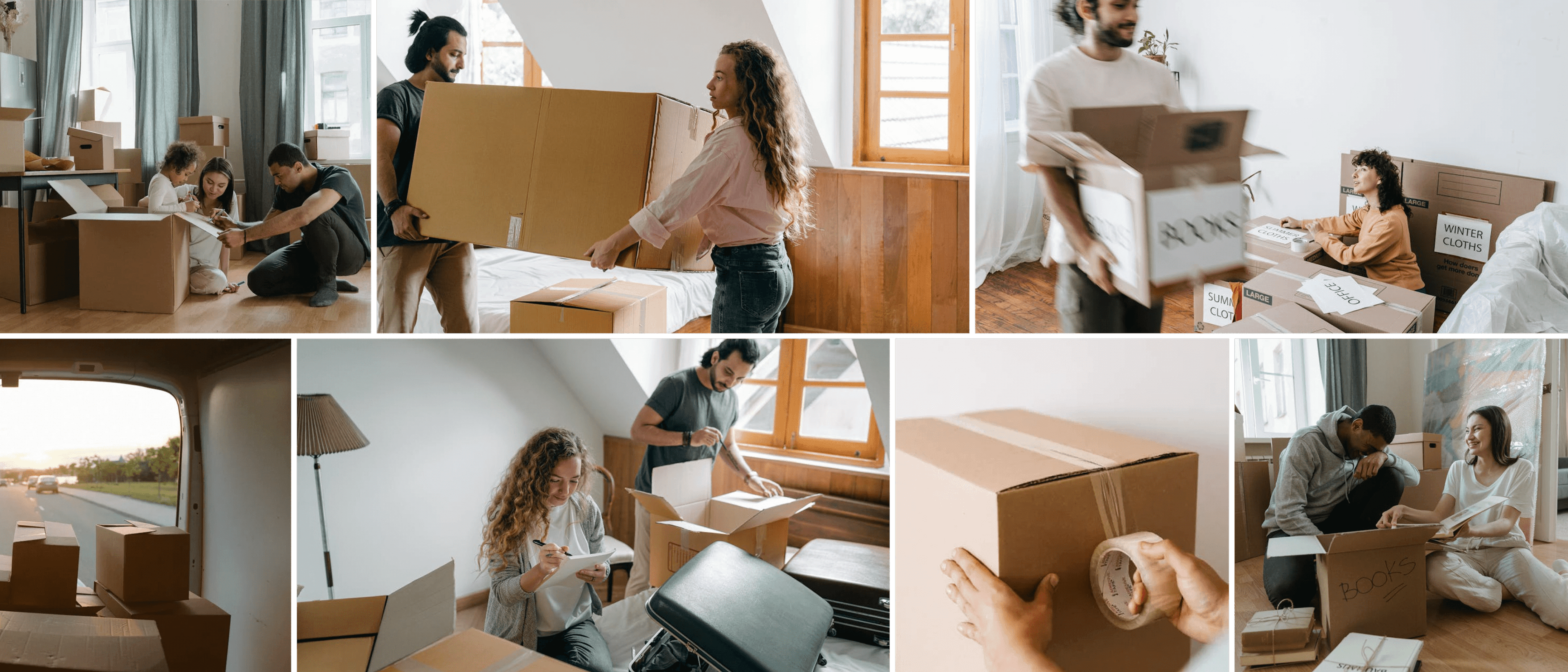 People packing boxes and moving