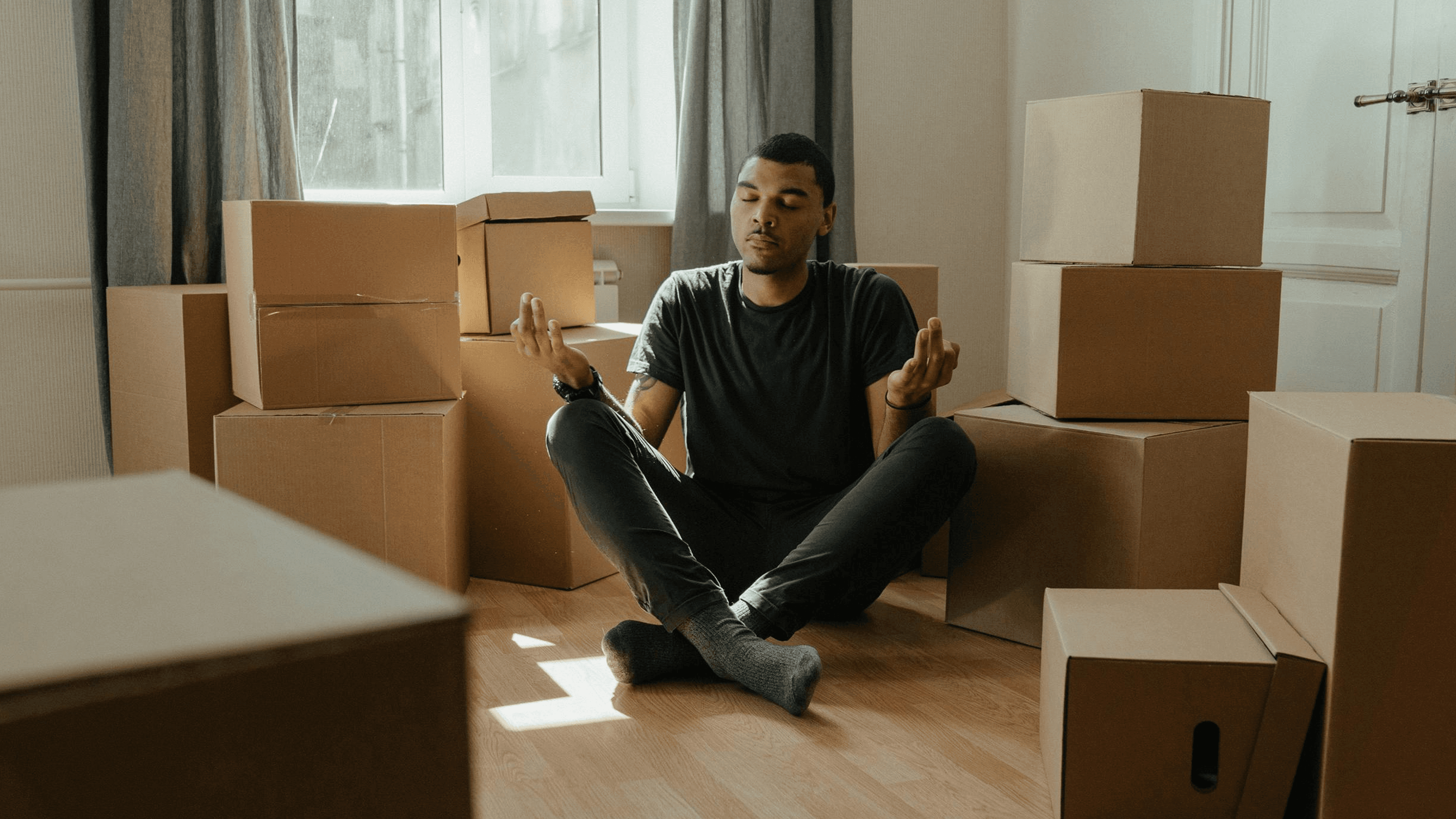 Family packing boxes together